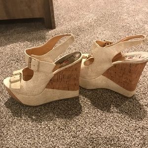 Cream embossed platform sandals
